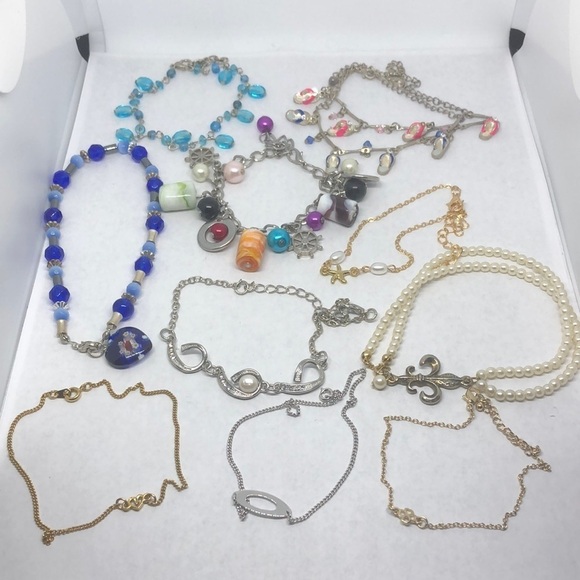 𝅺Huge bundle lot 10 anklet ankle bracelets chains beads charms art glass boho - Picture 1 of 10